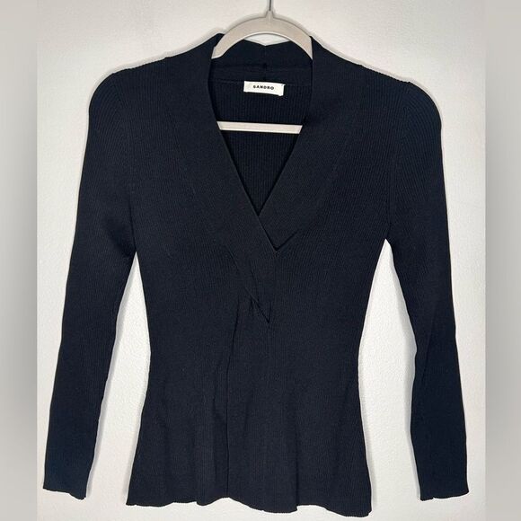 Sandro Louane Twist Front V Neck Sweater - Picture 4 of 5